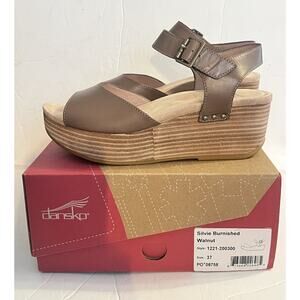 Dansko Silvie Platform Sandal •37/ US 6.5 -7• Walnut Burnished Taupe Clog In Box